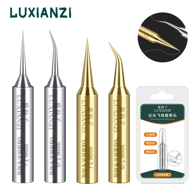 LUXIANZI 900M Copper Soldering Iron Tip IS/I For BGA Rework Station Lead-Free Fly Line Welding Head Solder Iron Repair Tool Set