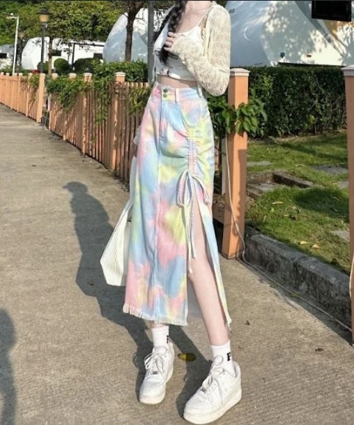 Spring and summer new spicy girl A-line short pleated split style mid length skirt 2025 new women's clothing