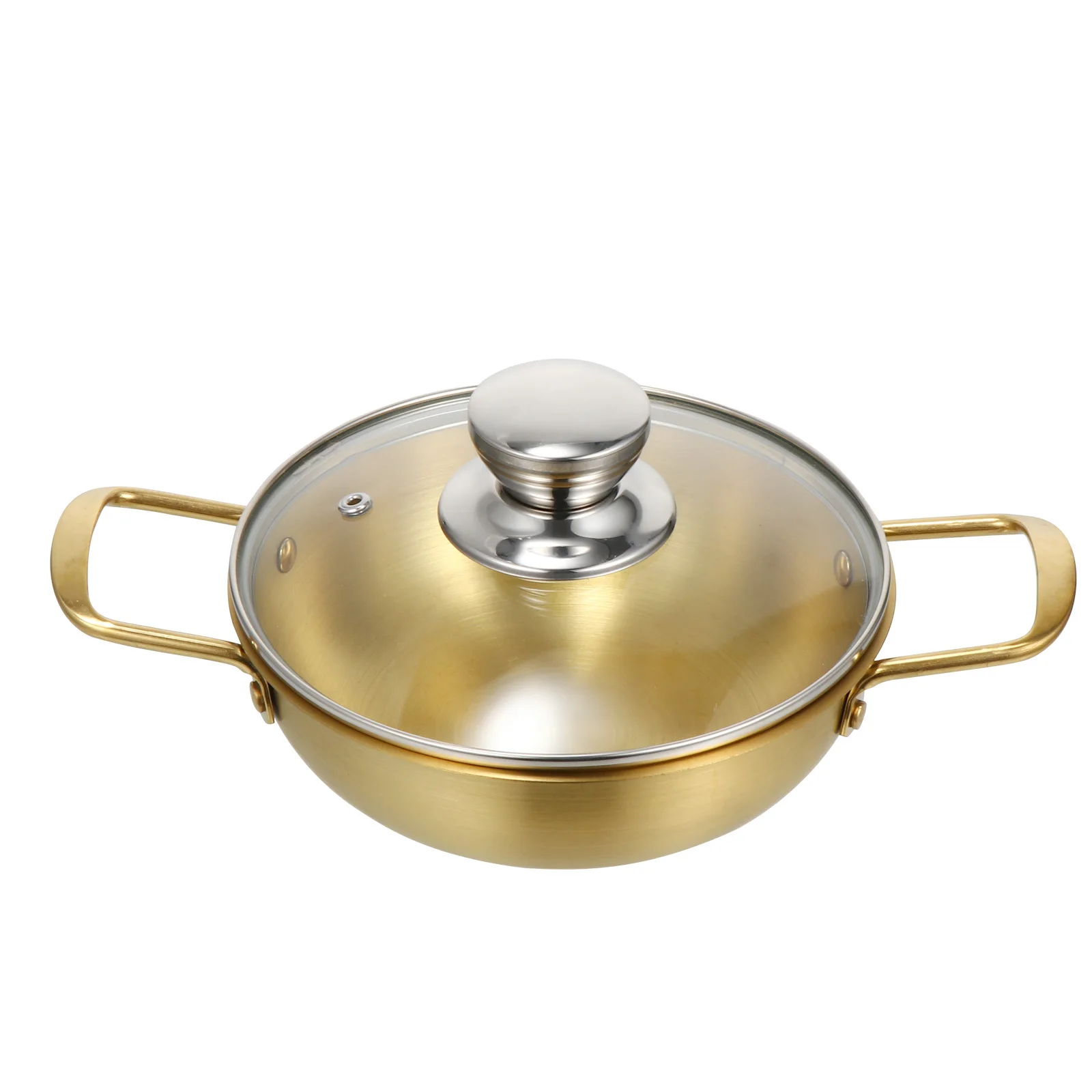 1 مجموعة الذهبي وعاء رامين من الفولاذ المقاوم للصدأ مع غطاء بكلتا الأذنين المخزون غير عصا مقلاة الطبخ الثقيلة لاستخدام المطبخ العلوي للموقد