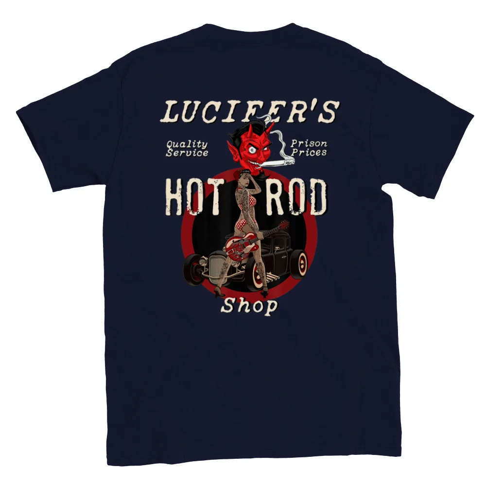 Lucifer's Hot Rod Shop - Back Print - Classic Unisex Crewneck T-shirt