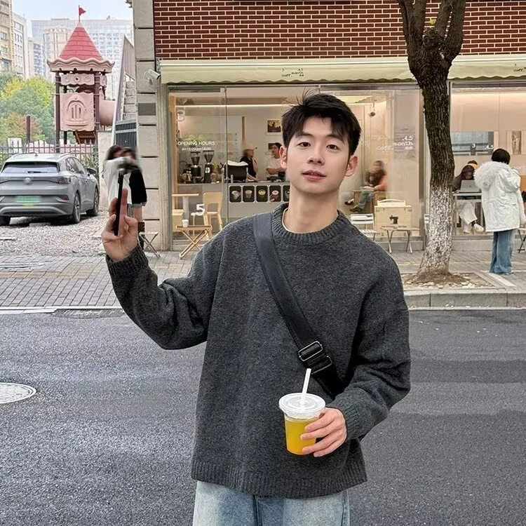 

Men's round Ne Knitted Sweater Casual Loose Fit Long Sve Breathable Polyester Fiber Spring Autumn New Sle Comfortable