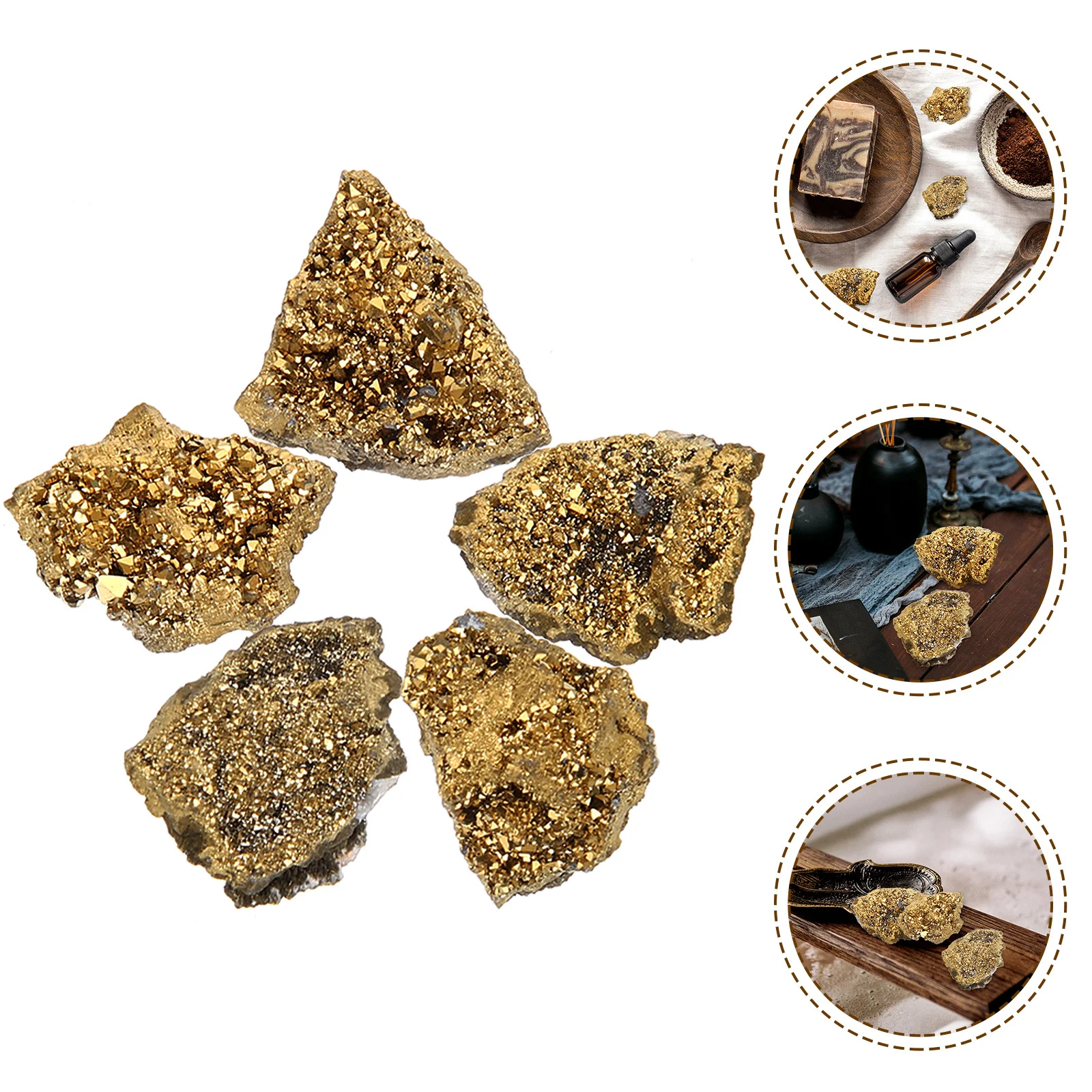 

5Pcs Gold Pyrite Irregular Stones Natural Decorative Ornaments Compact Lightweight Desk Decoration Crystal Specimen