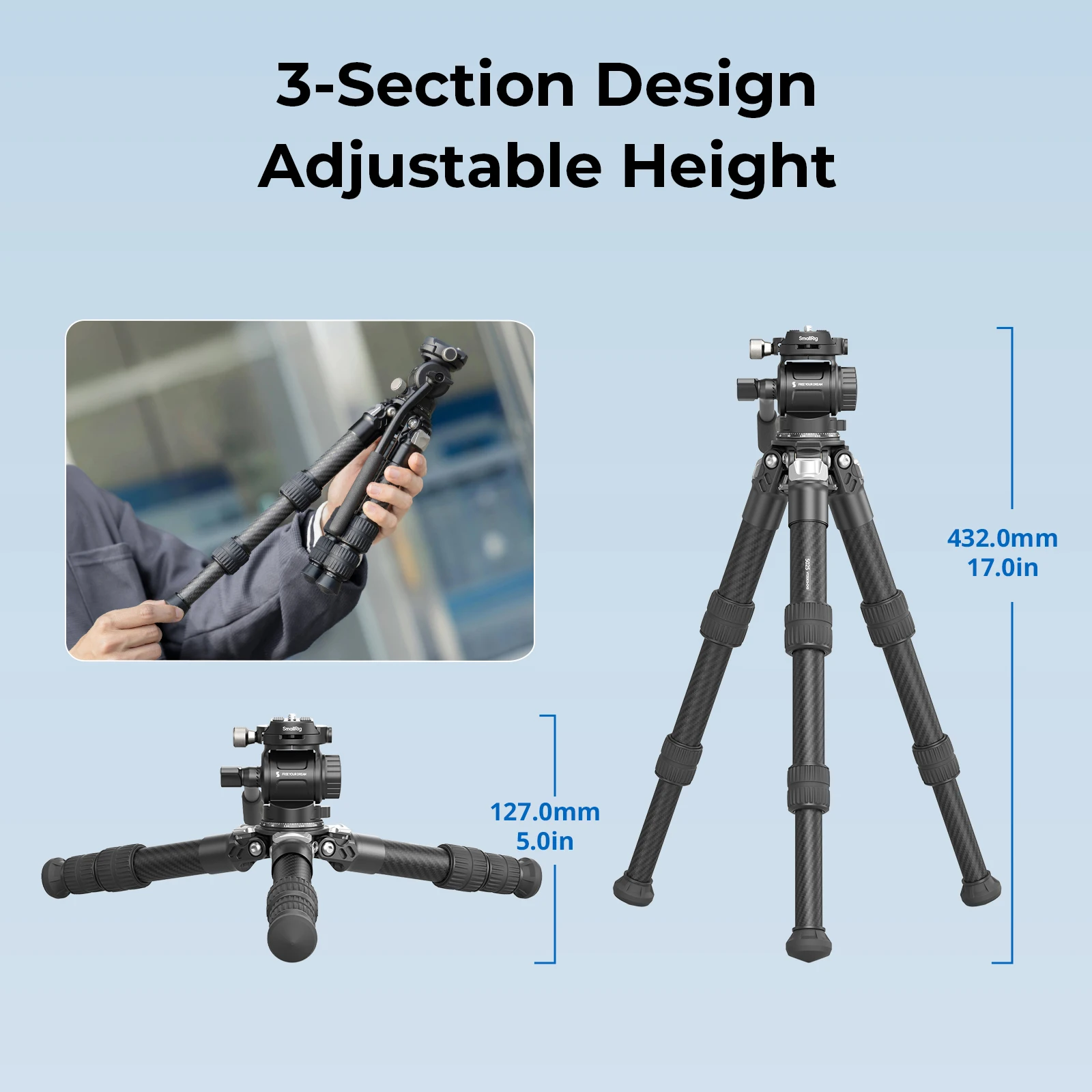 SmallRig 5025 Heavy Duty Carbon Fiber Tabletop Tripod Kit Load 10Kg Desktop Shooting Live Streaming Support Arm for Photography