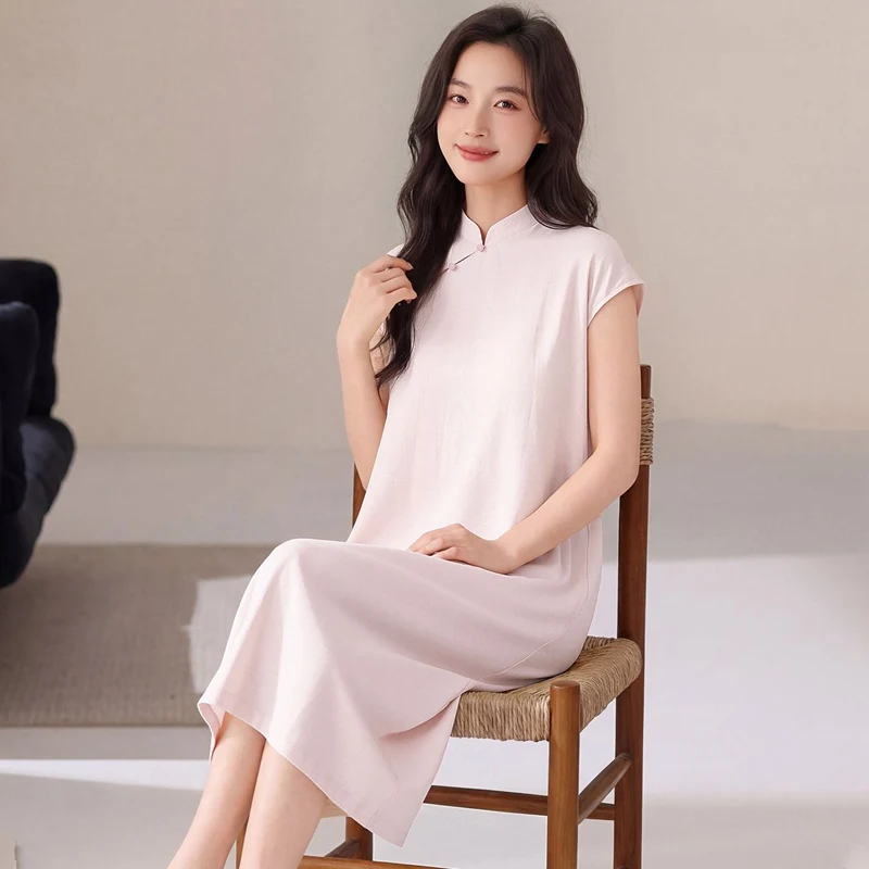 

2026 Summer Short Sleeve Cotton Nightgowns for Women Chinese Style Cute Long Dress Sleepwear Night Dress Nightdress Home Nighty