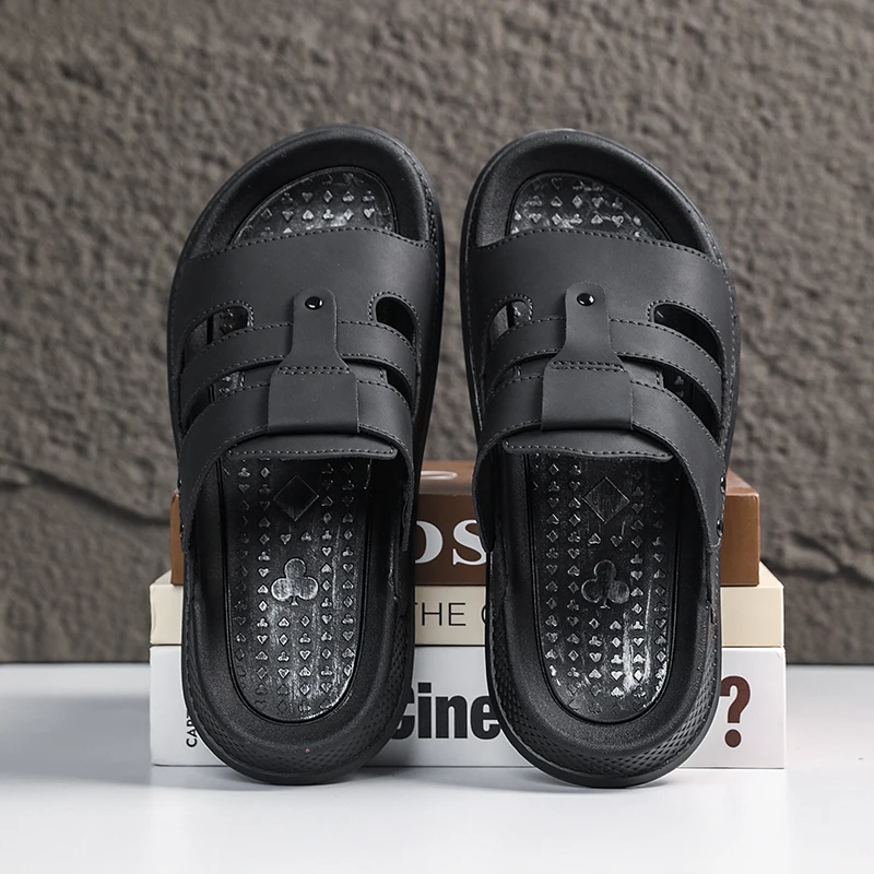 

Summer new men's flip flip flip slippers high-quality leather casual sandals outdoor plus size fashionable anti slip beach shoes