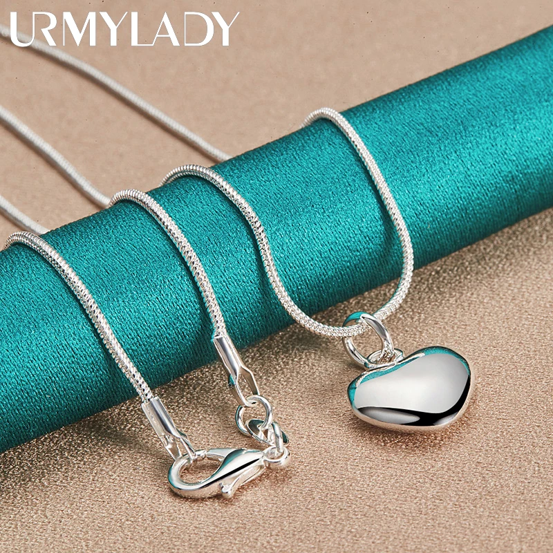 URMYLADY 925 Sterling Silver Solid Love Heart 16/18/20/22/24/26/28/30 Inch Pendant Necklace For Women Party Fashion Jewelry