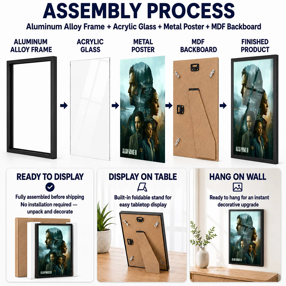 Alan Wake 2 Game Metal Poster With Aluminum Alloy Frame Personalized Photo High Contrast Terror Style Wall Art For Home Theater