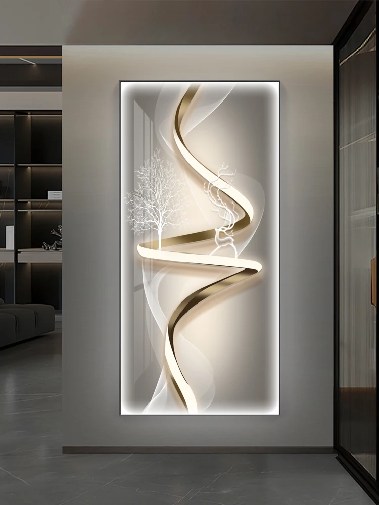 Entrance Foyer Fecoration Painting Modern Llight Luxury High-end Feeling Vertical Hanging Painting Abstract LED Wall Light
