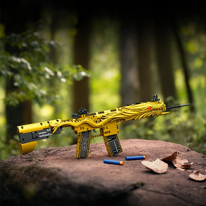 Military Technical Golden Desert Eagle M416 Assault Rifle Model Building Blocks WW2 Game Dragon Gun MOC Bricks Toys For Kid Gift