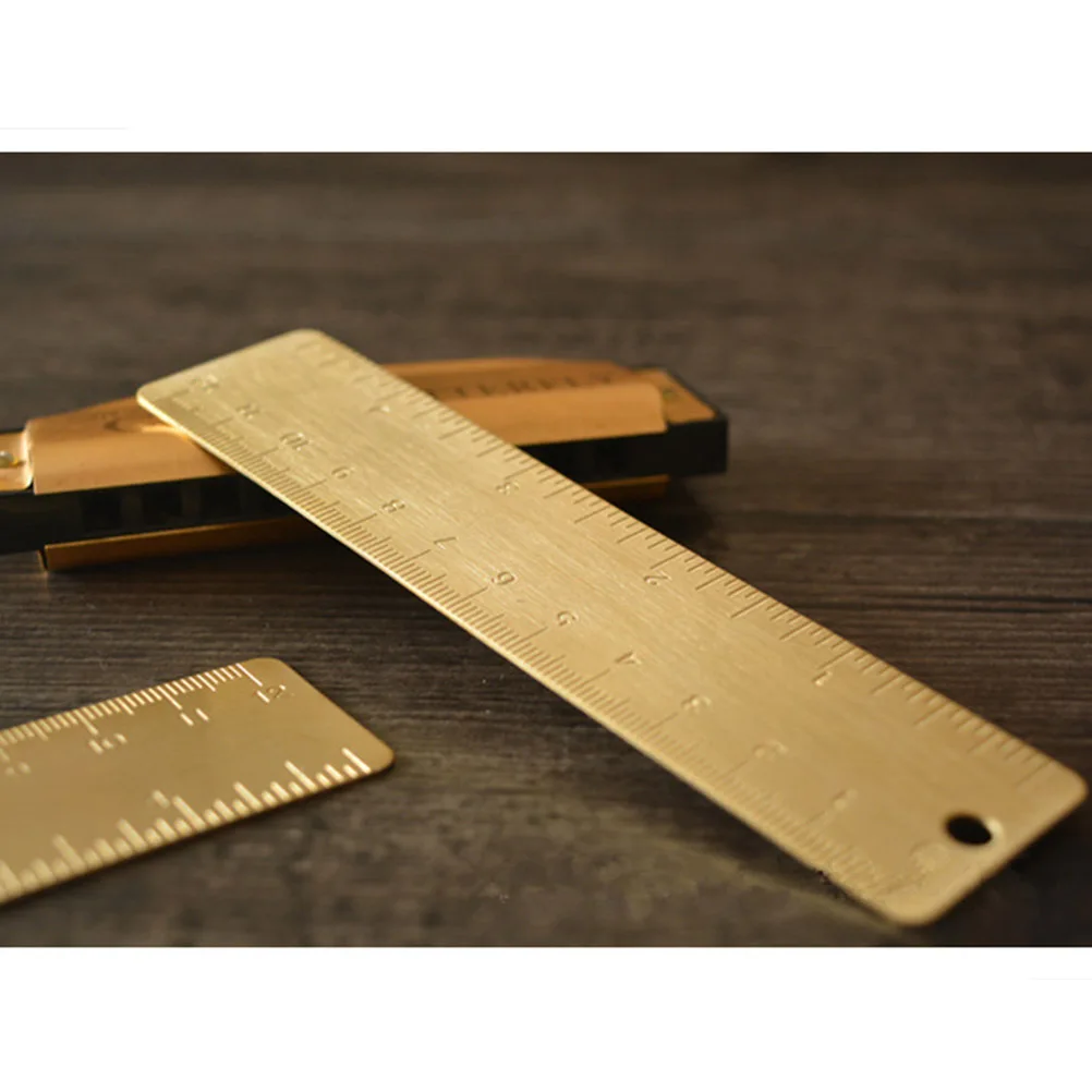 Mini righello in ottone retrò inciso scala diritta design con foro rotondo finitura uso duraturo piccola misurazione in rame