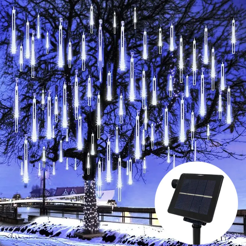 

30/50cm Solar 8 Tubes Meteor Shower Rain Led Fairy String Lights Street Garlands Christmas Tree Decorations for Outdoor New Year