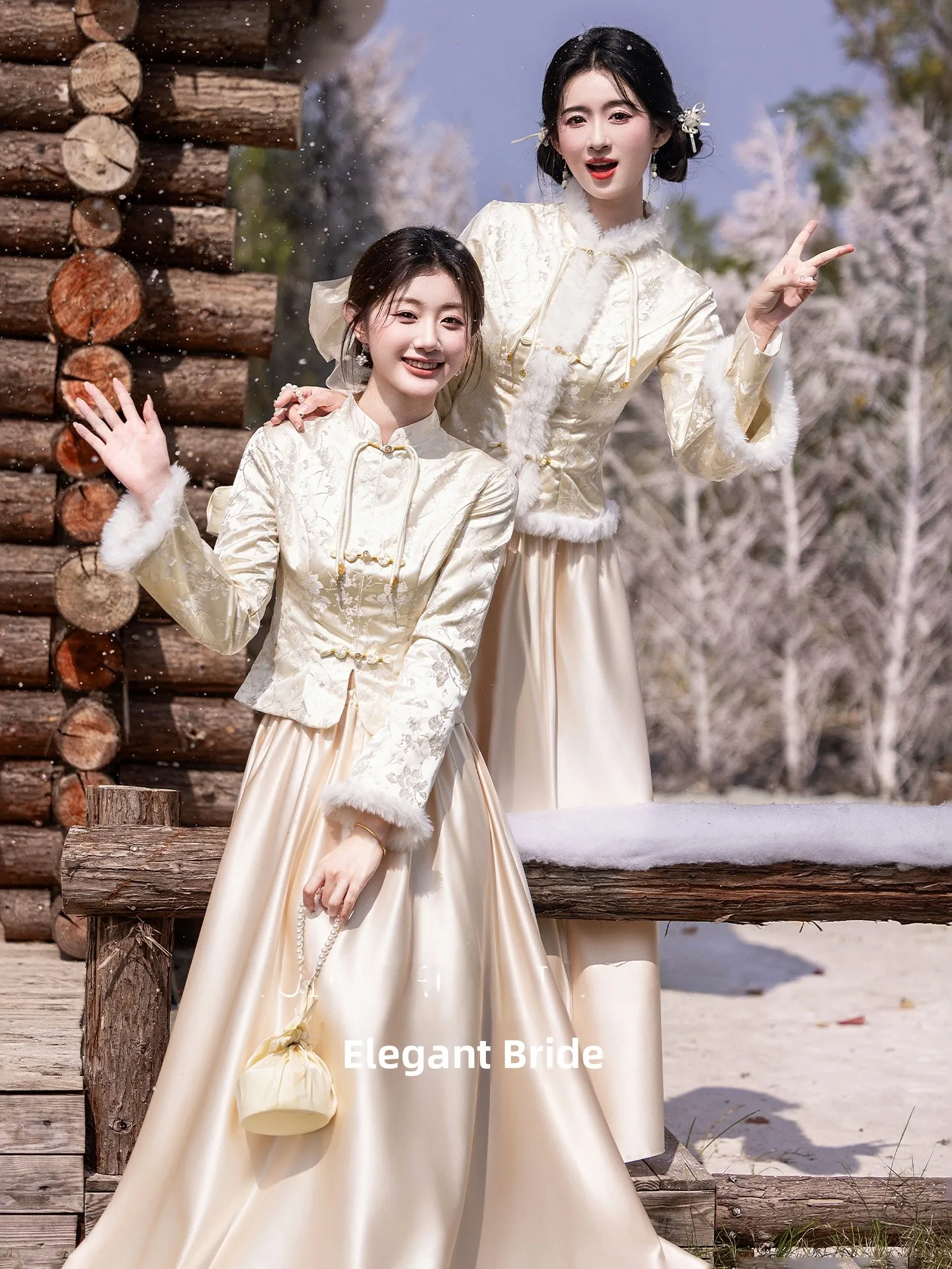 

Новое китайское платье цвета шампань с длинными рукавами, высокого качества, со средней талией, для подружек невест и свадебных торжеств