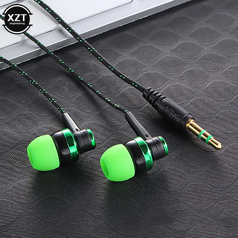 1pc Wired Earphone Stereo Guitar In-Ear 3.5mm Nylon Weave Cable Earphone Headset For Laptop Smartphone Tablets Headphone