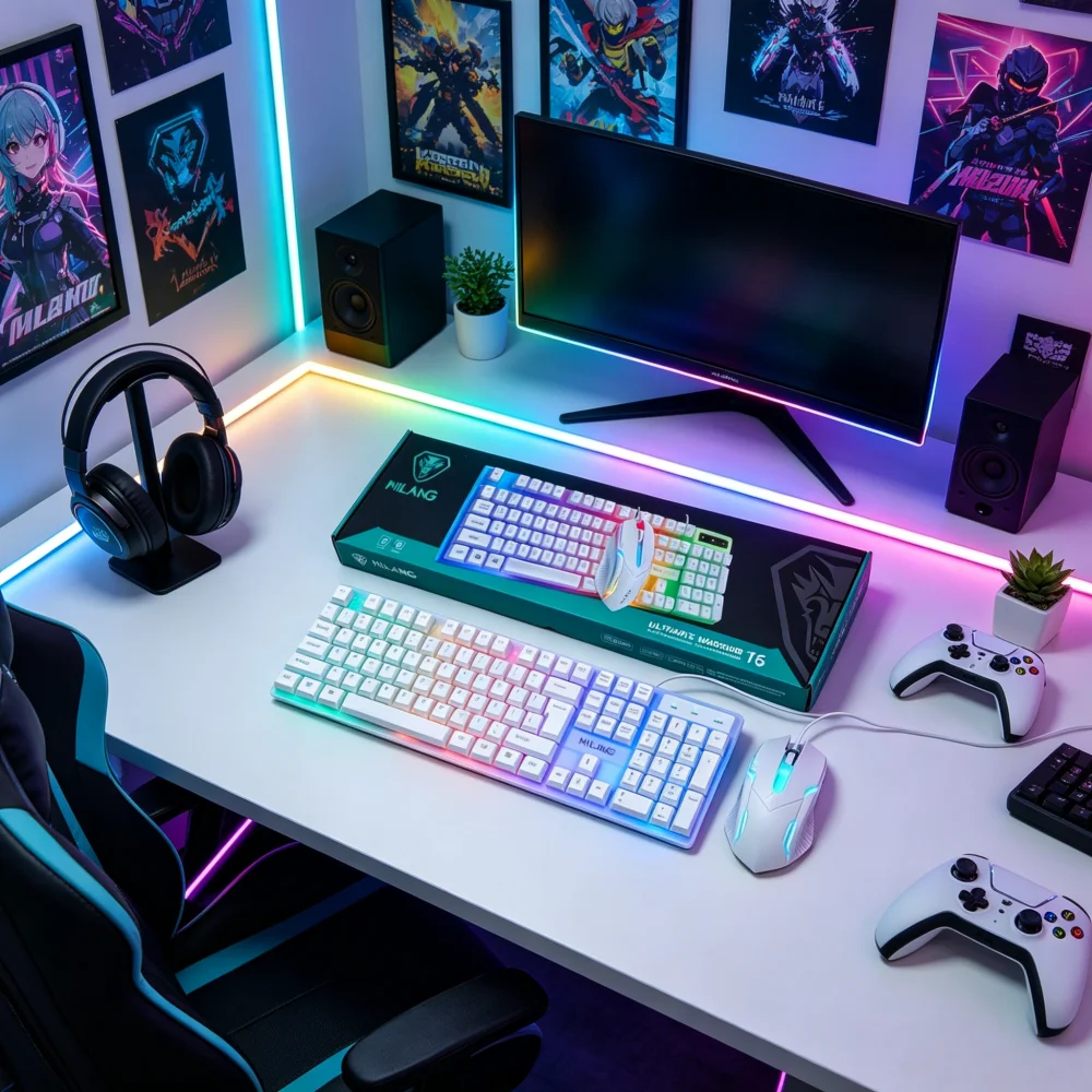 1pcsRGB Backlit Gaming Keyboard and Mouse Set, Wired 104-Key Mechanical-Feel Keyboard with LED Lighting, Ergonomic High-Precision Gaming Mouse, Plug-and-Play Keyboard and Mouse Combo for PC Gaming, Office Desk Accessories, Home, Laptop & Desktop Computers view 3