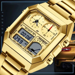 FOXBOX Top Brand Luxury Gold Digital Watch Men Fashion Business Men's Quartz Wristwatches Military Sports Waterproof Chronograph