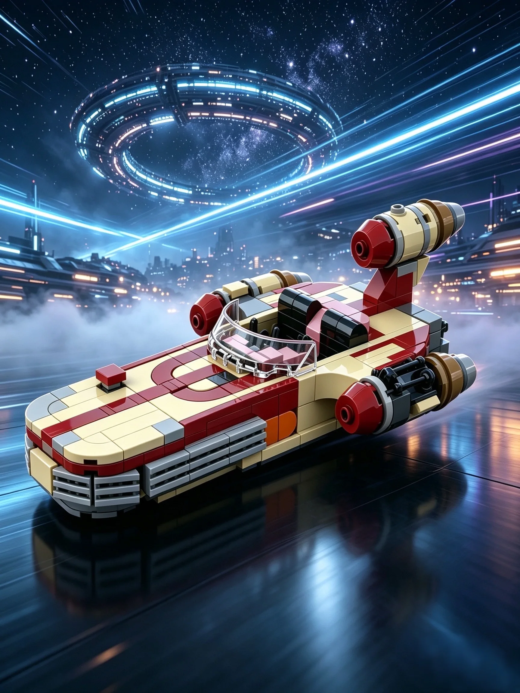 MOC Sci-Fi Landspeeder Futuristisches Weltraum-Modellbausatz Desktop-Dekoration für Erwachsene Hobby-Sammler