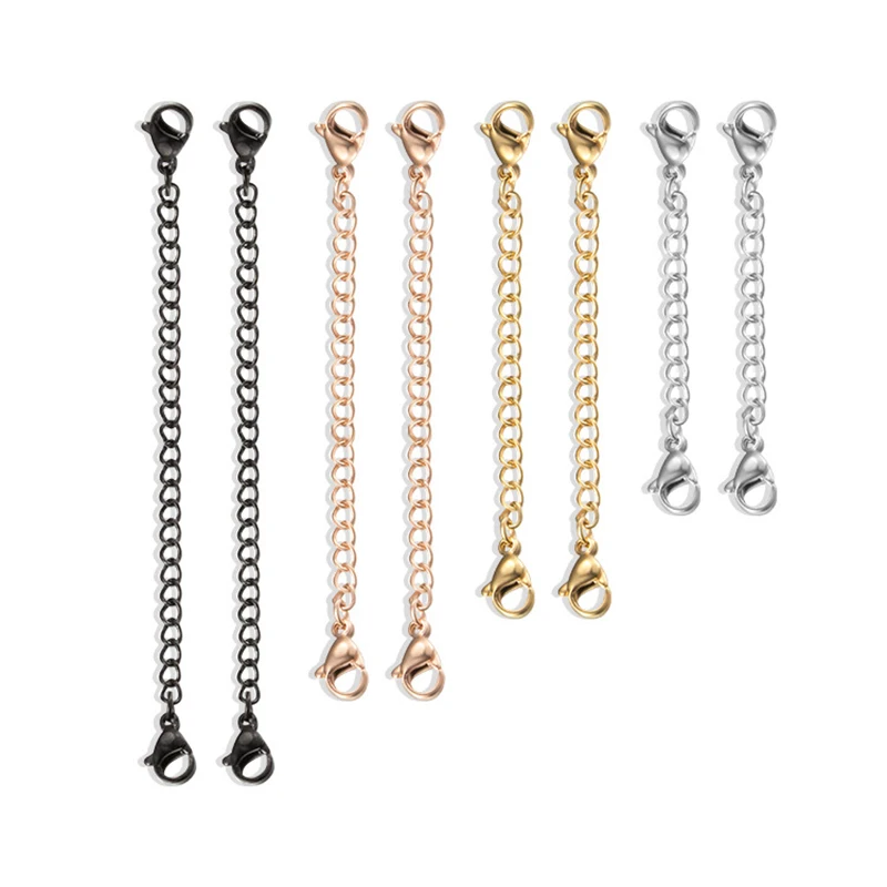 5PCS Stainless Steel Extension Chains with Lobster Clasp Gold Plated Extended Chains For Bracelet Necklace DIY Jewelry Making