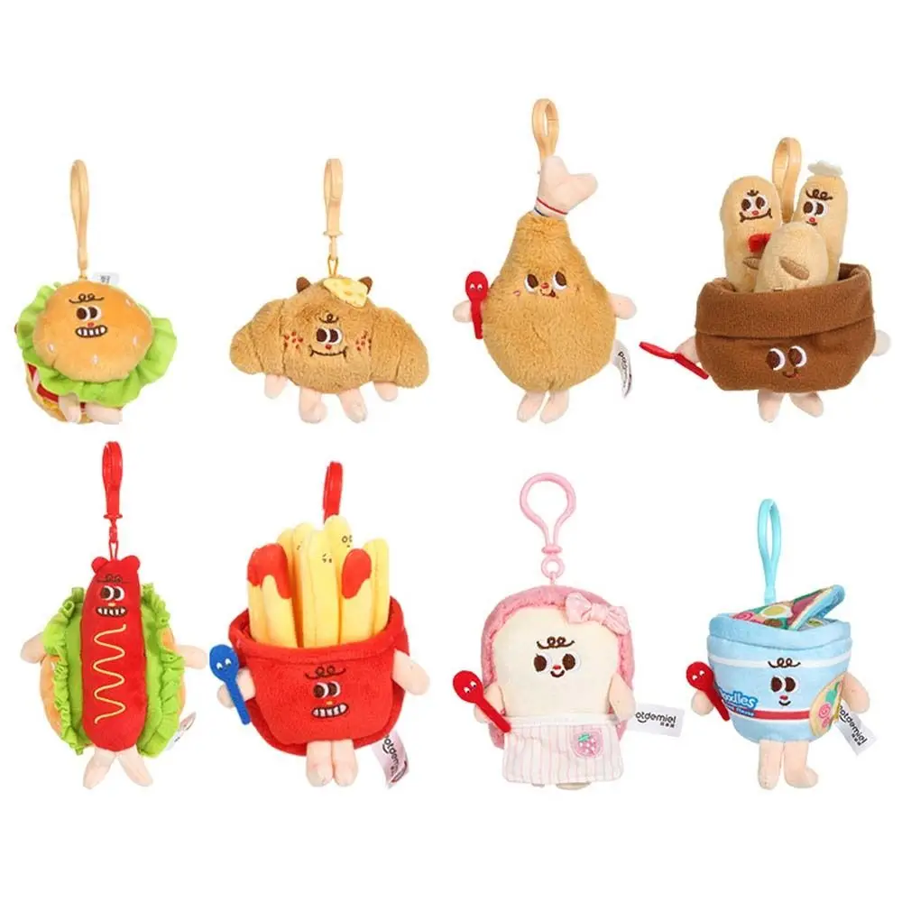 Hamburg Bread Plush Pendant French Fries Croissant Instant Noodles Key Chain Backpack Charms Hot Dog Plush Doll Toy Women