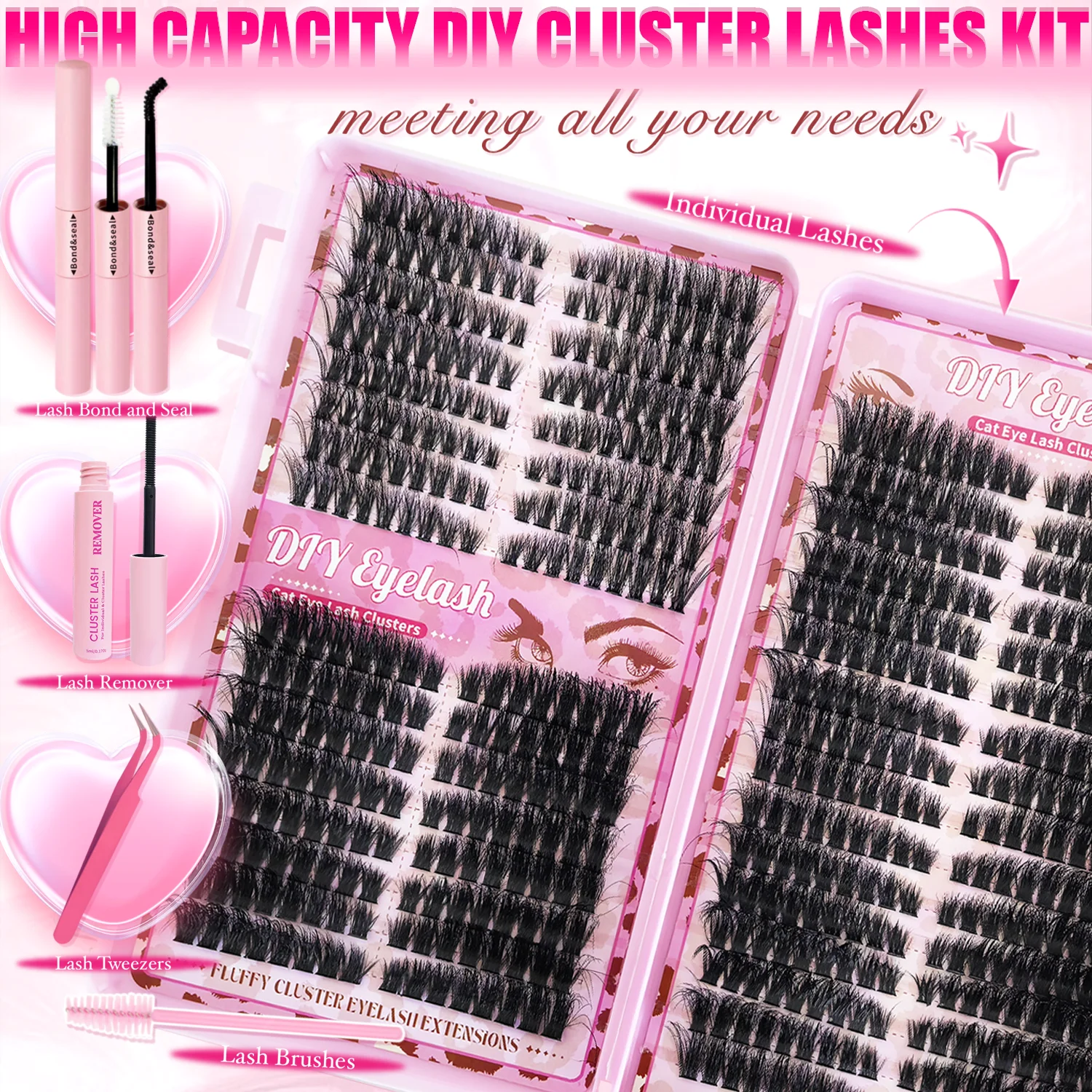 576/240/160 قطعة مجموعة تمديد الرموش Wispy لاش مجموعات عين القط الطبيعية لتقوم بها بنفسك جلدة حجم D حليقة الفردية رمش تمديد عدة #2