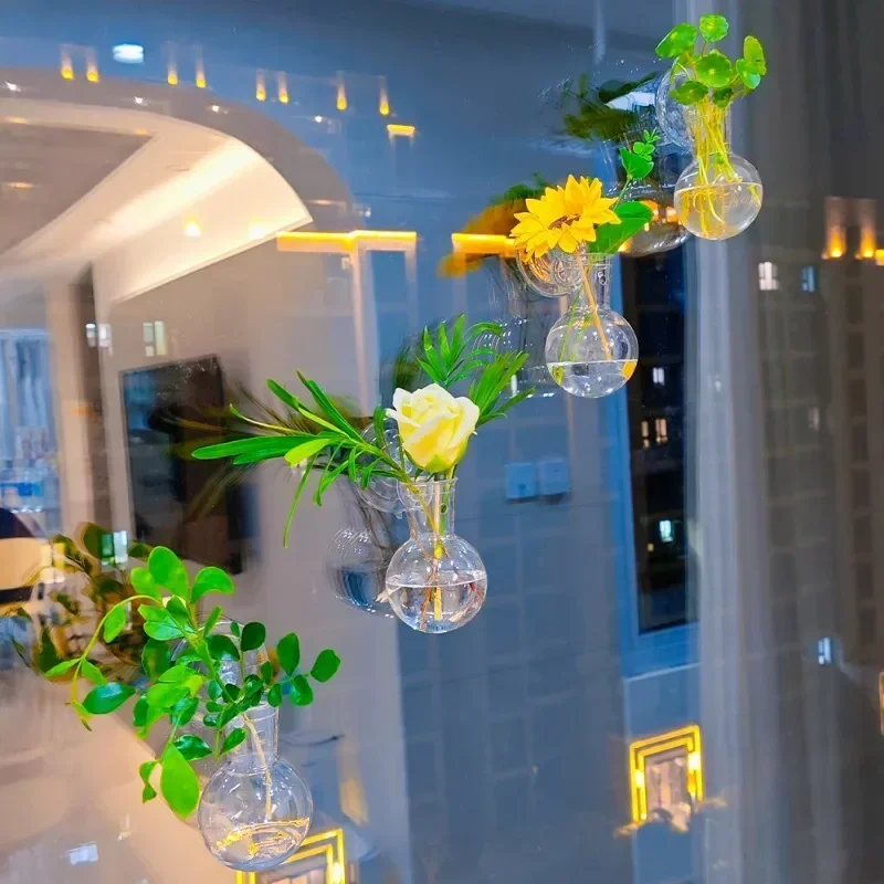 2026 Latest Models 4pc Acrylic Wall Mounted Hydroponic Planter Transparent Vase Plastic Flower Pot PropagationStation Home Decor