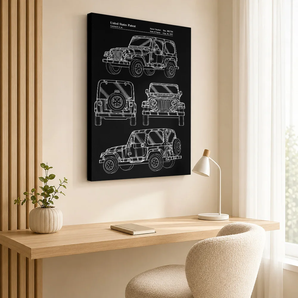 American TJ Wrangler Black SUV Framed Canvas Print Posters 3D Wall Decor With Personalized Photo For Garage Ideal Driver Gift