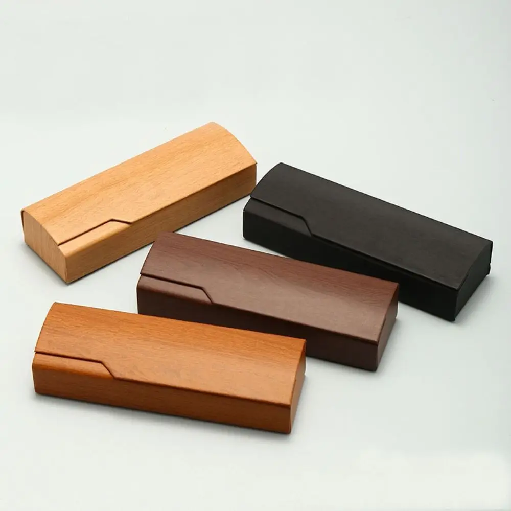 

Простой портативный чехол для очков для чтения из искусственной кожи, однотонный чехол для очков для близорукости, контейнер для солнцезащитных очков с имитацией древесины