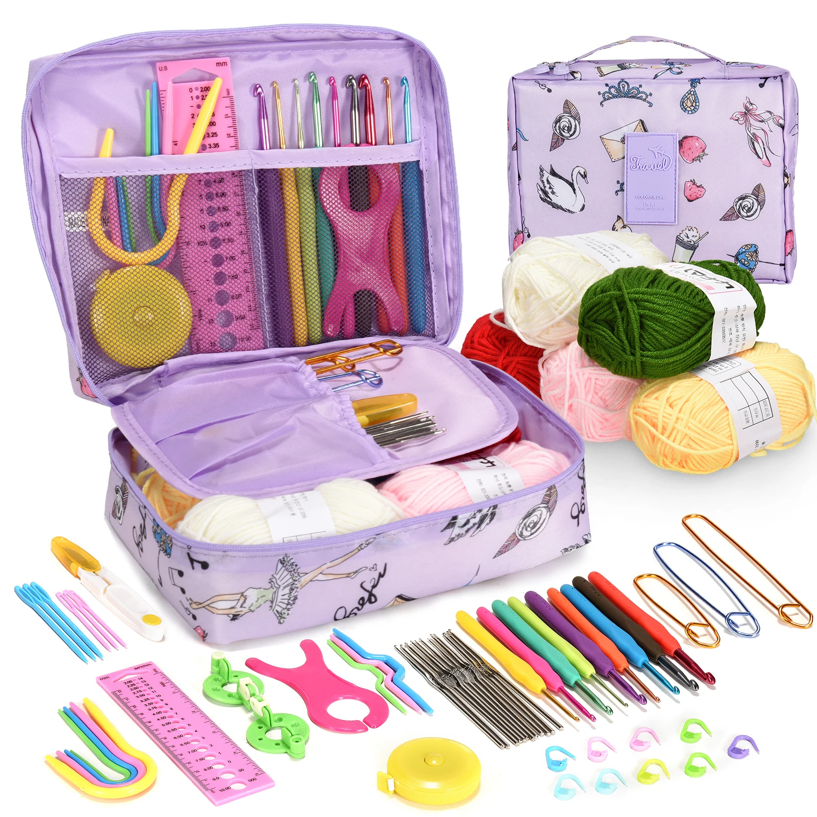 59Pcs Crochet Hook Kit With Storage Bag Weaving Knitting Needles Set DIY Arts Craft Sewing Tools Accessories Crochet Supplies