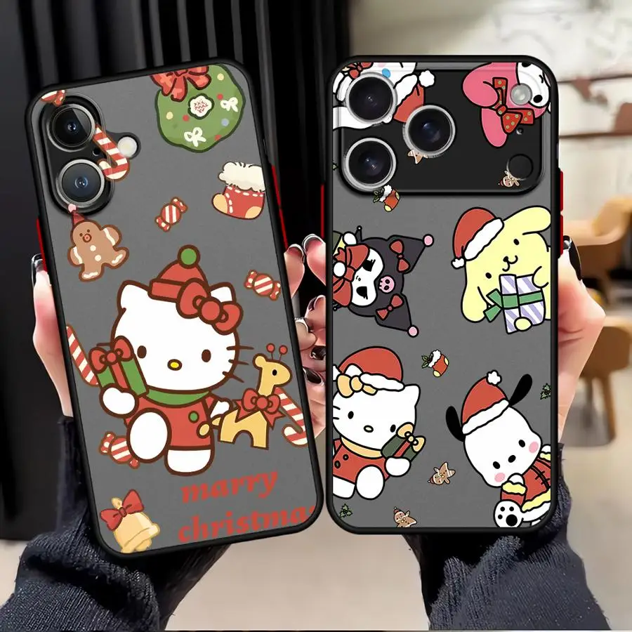 حافظة لهاتف آيفون 17 16 برو ماكس 16e 13 Mini 15 Plus XS 14 12 11 17 غطاء هاتف خلفي هوائي سانريو عيد الميلاد