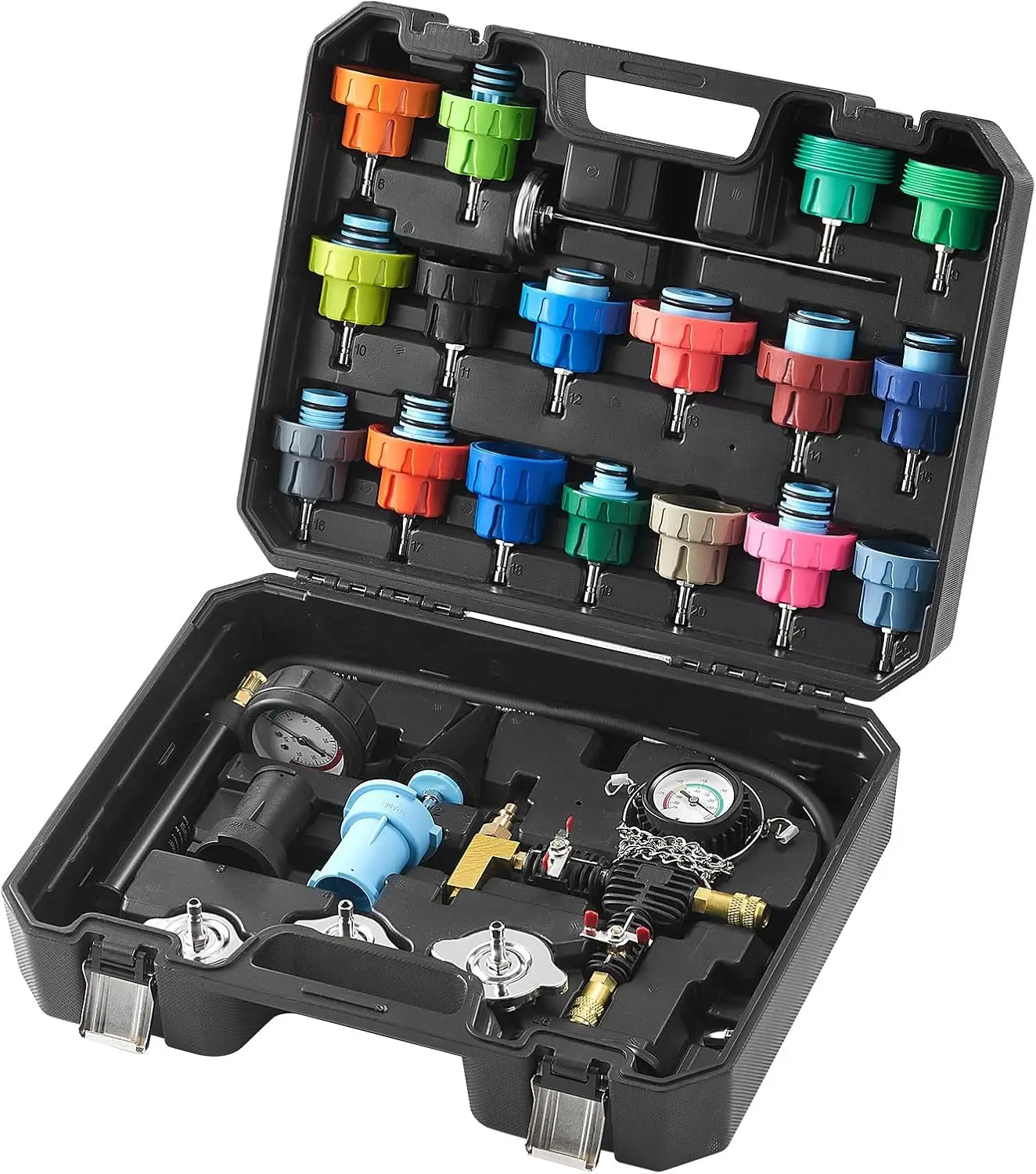28 pcs Universal Radiator Pressure Tester Kit, Coolant Pressure Tester Kit with Manual Pump and Color-Coded Test Caps, Coolant V