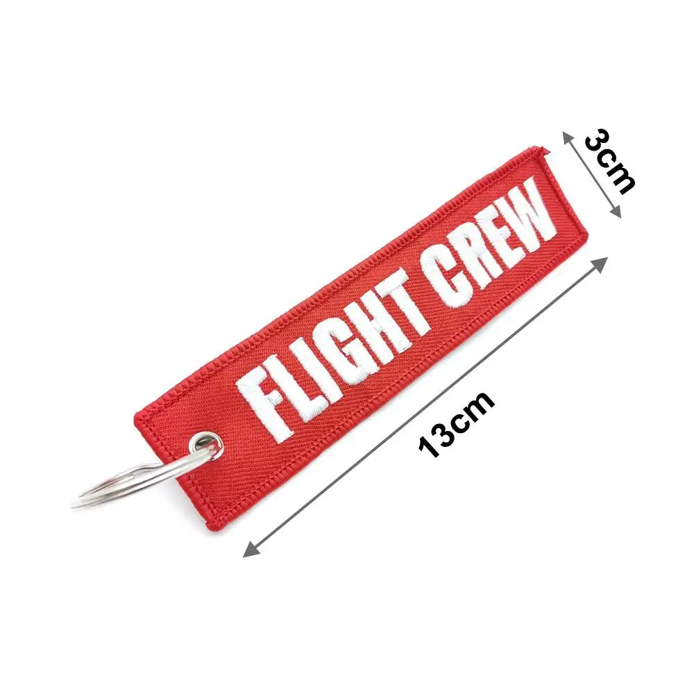 Hot Sale FLIGHT CREW Logo Keychain Embroidery Key Tags Red Keyring Creative Gifts For Man Auto Motorcycle Key Holder Accessories