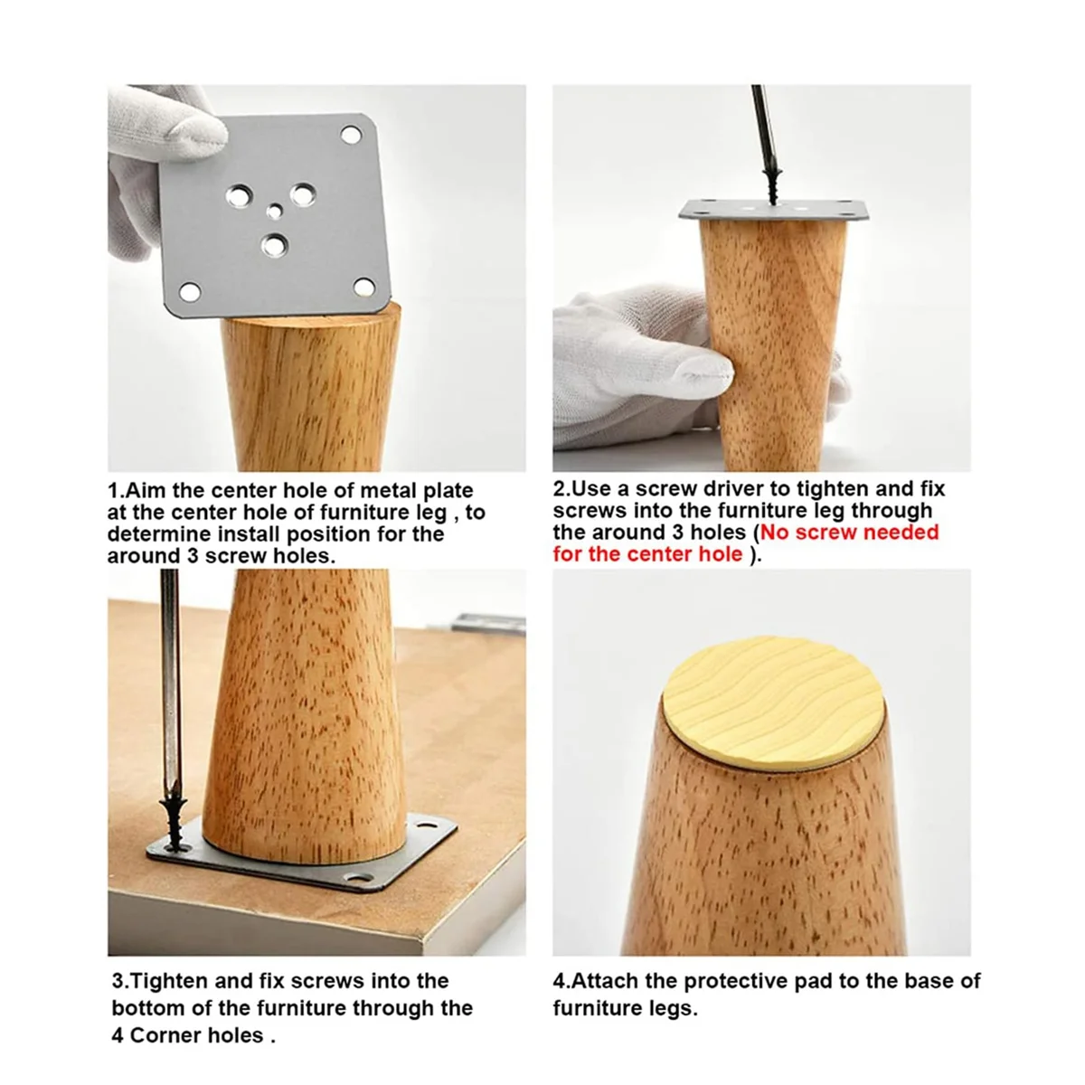 テーパー木製家具脚、ラウンド、ソリッド、未完成、ミッドセンチュリーソファ脚、ソファの交換用脚、4インチ、4個セット