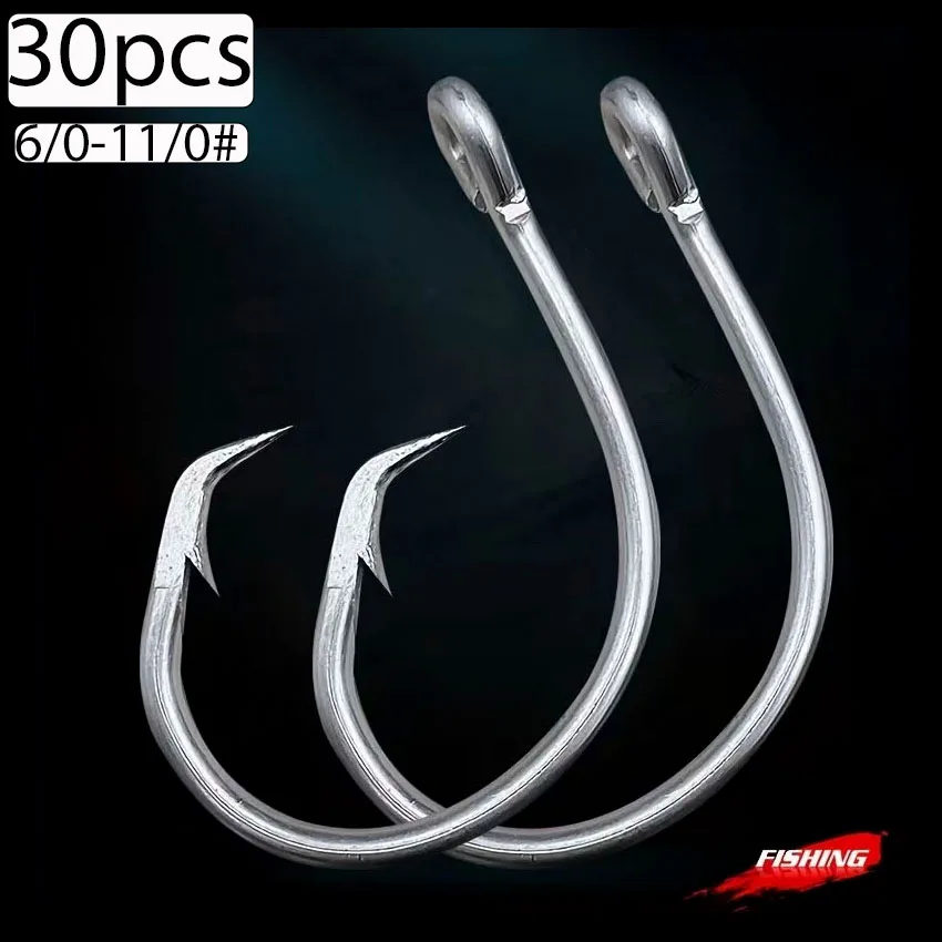 

30 шт./кор., рыболовные круглые крючки из нержавеющей стали, акула, тунец, живая приманка, крючки для сома, морская большая игра, рыболовный крючок с широким зазором