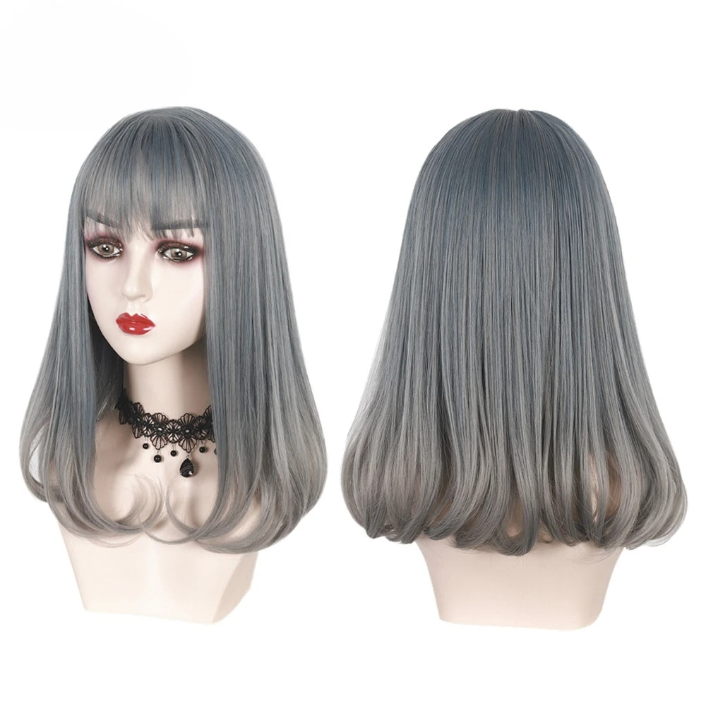 

Japan and South Korea new wig women medium and long air bangs wig headgear long curly hair inner buckle shoulder length