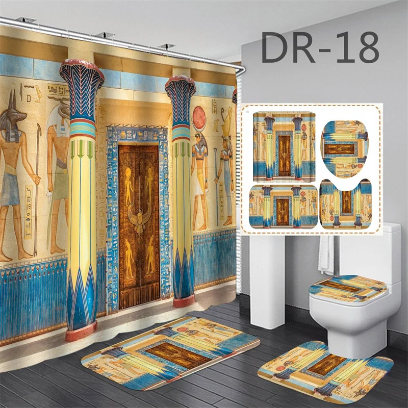 Wood Grain Pattern Bath Curtain Bath Mat Set Door Scenic Waterproof Shower Curtains Polyester Toilet Rugs Carpet Home Decorative