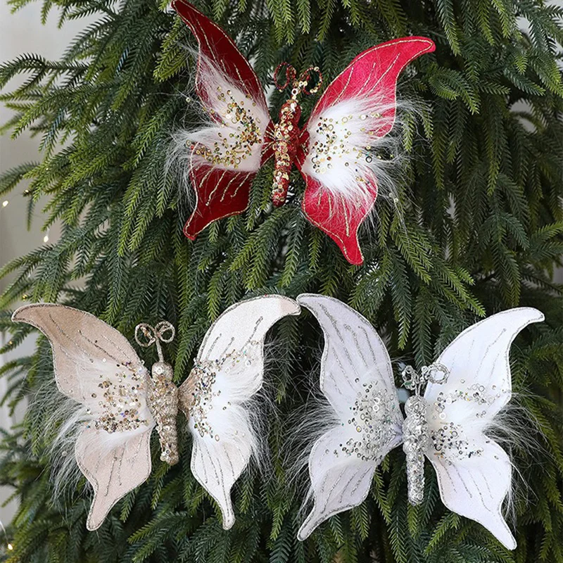 

Gold Powder Fabric Butterfly Luxurious Fabric Butterfly Ornament Christmas Tree Decoration Sparkling Christmas Butterfly Decor