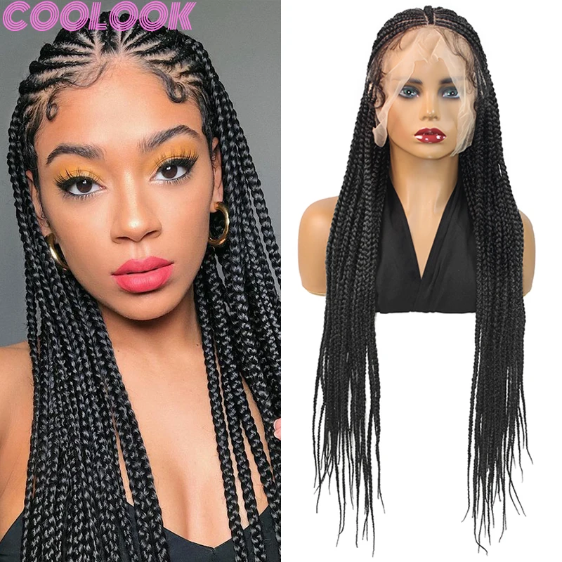 32inch Synthetic Knotless Braided Wigs Long Silky Cornrow Lace Frontal Box Braids Wig Lace Front Box Braided Wig for Black Women