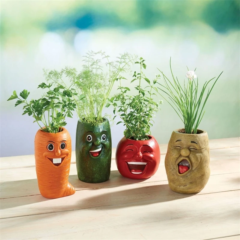 Resin Smiling Vegetable Planter Mini Succulent Pot Cute Desktop Home Decor Tabletop For Kids Plant Lovers Charming Birthday Gift