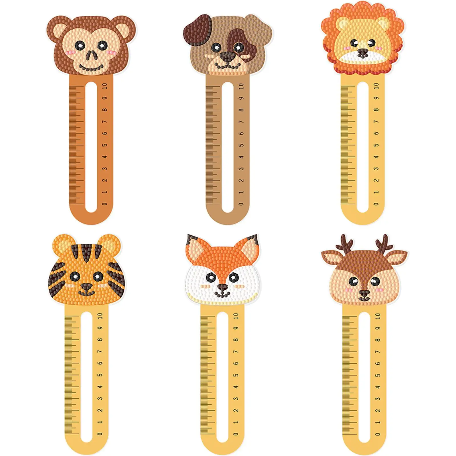 

6pcs Cartoon Animal Pattern 2D/Flat DIY Diamond Painting Ruler Bookmark Set Gift for Book Lovers Mosaic Art Supplies