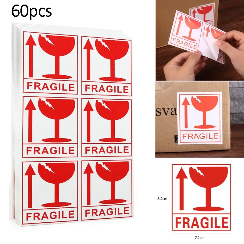 60Pcs/Lot Fragile Warning Label Sticker Shipping Express Adhesive Fragile Parcel Labels Hazard Warning Sign Handle With Care