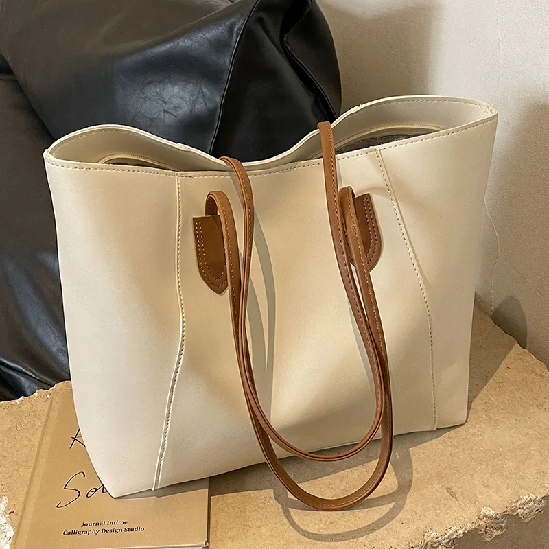 

Women 2025 New Large-capacity Tote Bag High-end Versatile Commuter PU Single-shoulder Bag Simple Elegant Girl Simple Class Bag