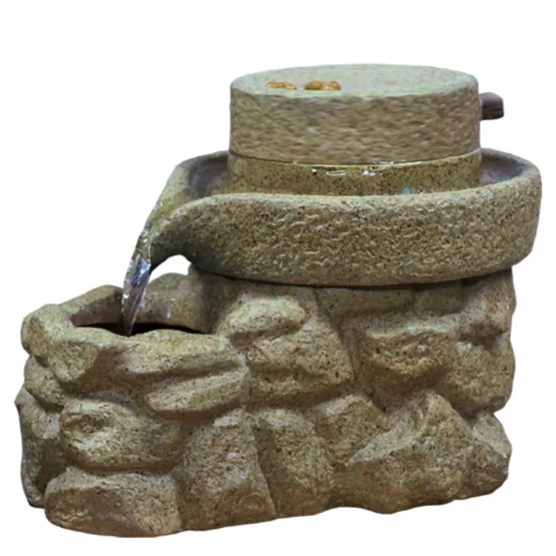 

Fortune Feng Shui Wheel Ceramic Stone Mill Tea Table Water Feature TV Cabinet Desktop Ornament For Housewarming Gift