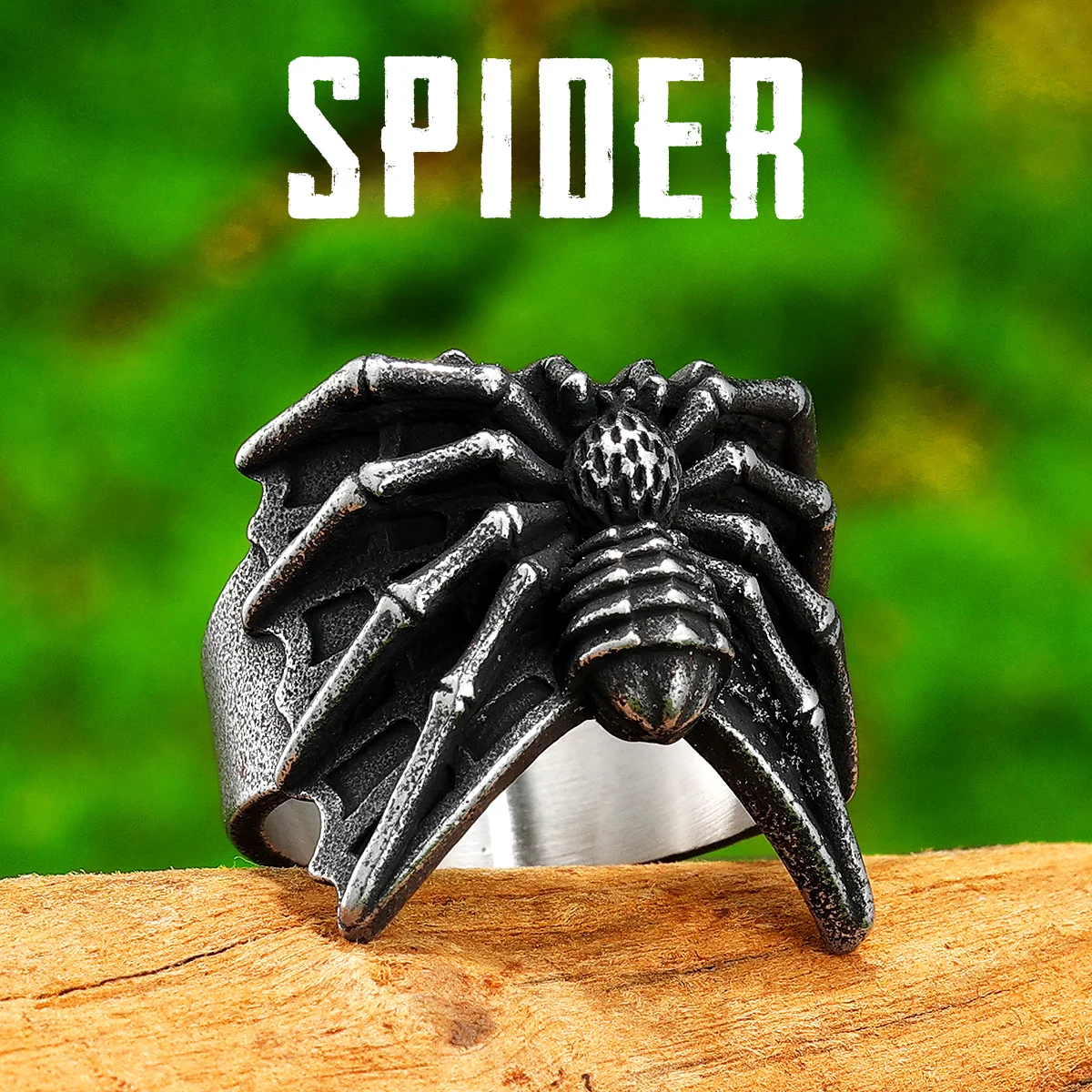 Vintage Black Animal Spider Men Rings Stainless Steel Women Jewelry Punk Rock Cool Stuff Fashion Accessories Gift Wholesale