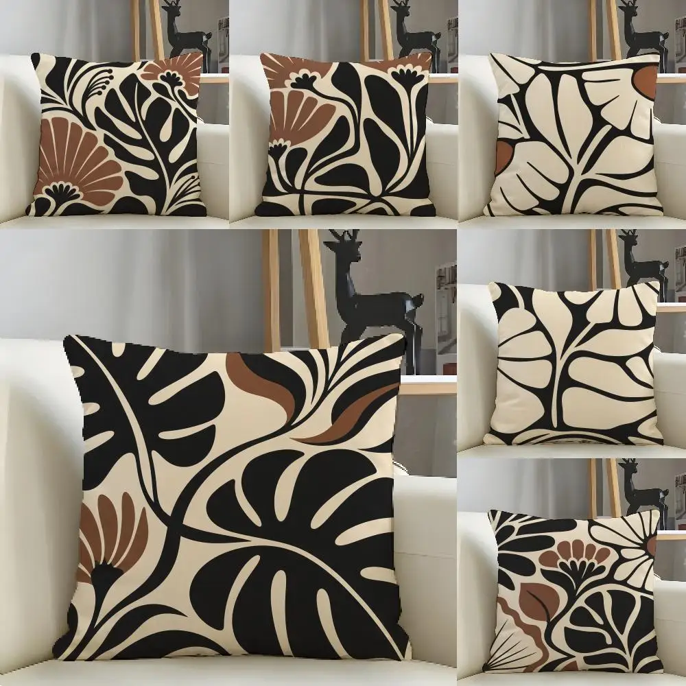 Two-Dimensional Printed Cushion Cover Natural Linen Pillow Case Organic Fabric Double Sided Print Sofa Home Decor Gift