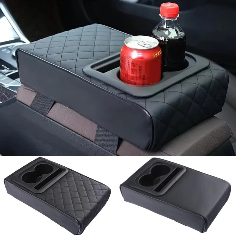 Auto Center Console Armrest Pillow Arm Rest Cover Memory Foam with Cup Holder Car Interior Accessories for All Seasons Universal