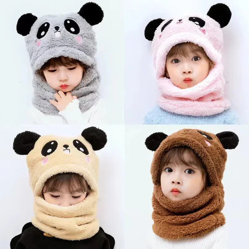 Hot Sell Autumn and Winter Warm Children's Hats and Neck Gaiter Set Rabbit Hat Cute Girls' Panda Hat Balaclava Caps for Kids