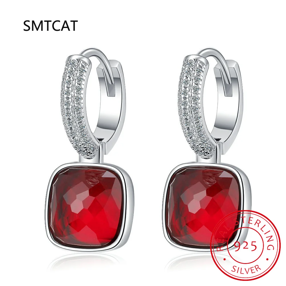 925 Sterling Silver Multicolor Square Earrings AAAAA Zircon Circle Earrings Cute Girls Fashion Exquisite Jewelry Wholesale