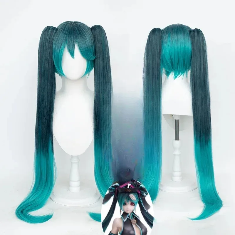アニメ初音ミク-cos-かつらダブル馬の尾ダブルカラー段階的な耐熱合成-karune-shi-e-髪コスプレウィッグ