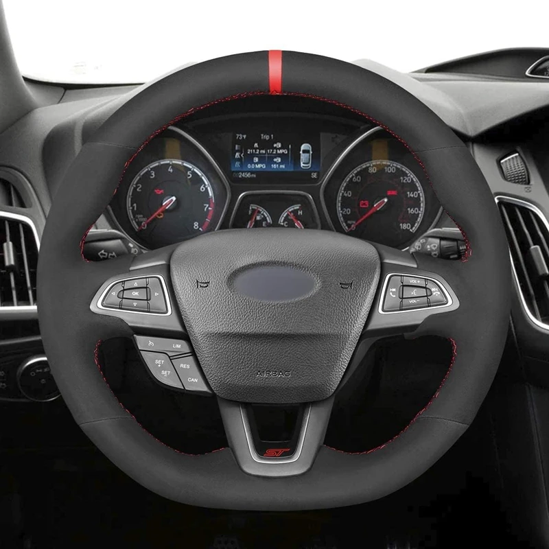 Black Suede Steering Wheel Cover For Ford Focus RS ST ST-Line Kuga Ecosport 2015 2016 2017 2018-2020 Interior Accessories