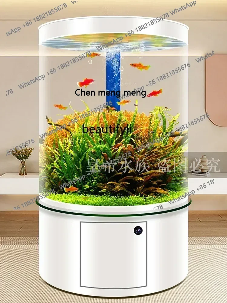 smt7486 new Cylindrical Glass Fish Tank Living Room New Home Floor Fish Globe Bottom Filter Aquarium Full round Medium and Large