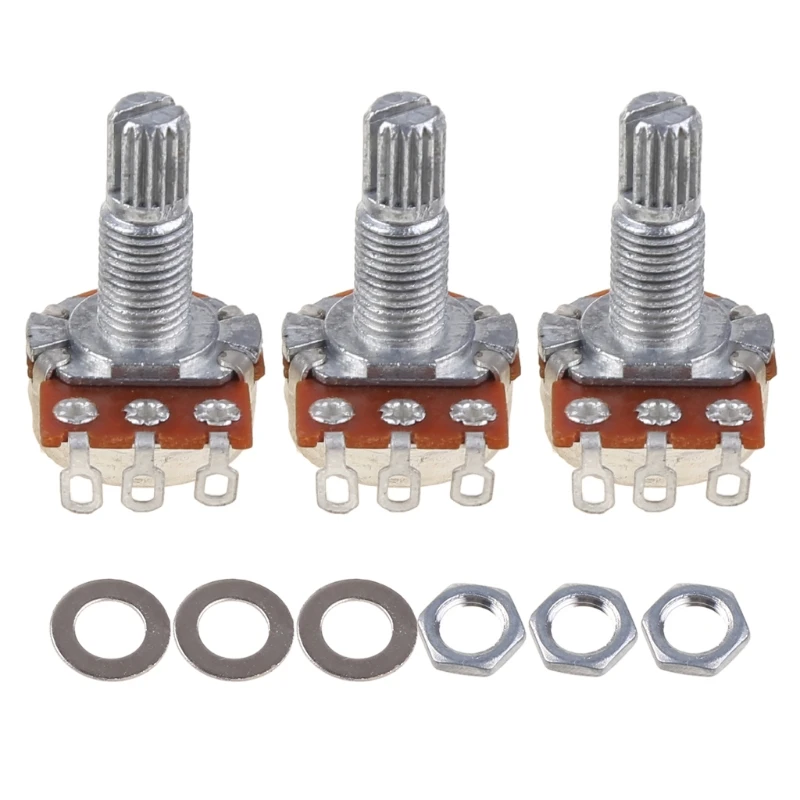 3pcs B250k Potentiometer Splined Pot Electric Guitar Bass Effect Amp Tone Volume 24BD